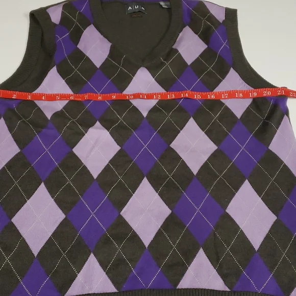 AUR Mens Sleeveless Argyle Sweater Vest Size Large Wool Blend Golf Outdoors